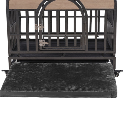 46In Heavy Duty Dog Crate, Furniture Style Dog Crate with Removable Trays and Wheels for High Anxiety Dogs