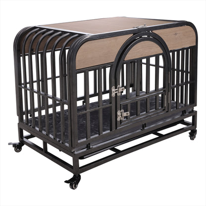 46In Heavy Duty Dog Crate, Furniture Style Dog Crate with Removable Trays and Wheels for High Anxiety Dogs