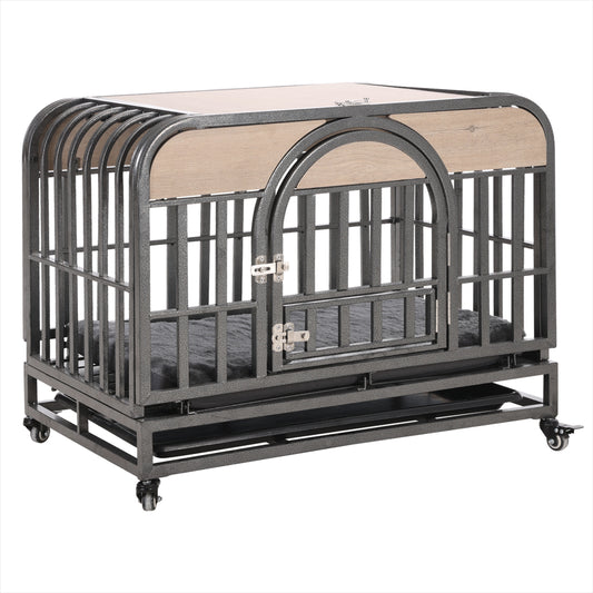 46In Heavy Duty Dog Crate, Furniture Style Dog Crate with Removable Trays and Wheels for High Anxiety Dogs